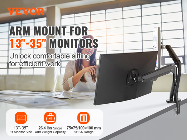 VEVOR dual monitor stand with dual arm mount for 13"-35" monitors, ideal for efficient work setups.