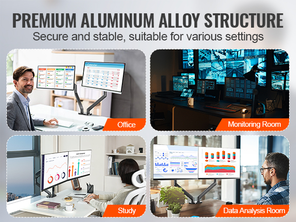 VEVOR dual monitor stand for office, monitoring room, study, and data analysis room with an aluminum alloy structure