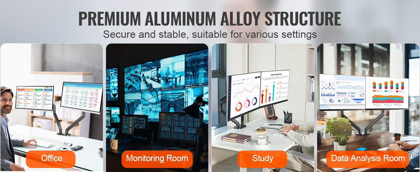 VEVOR dual monitor stand for office, monitoring room, study, and data analysis room with an aluminum alloy structure