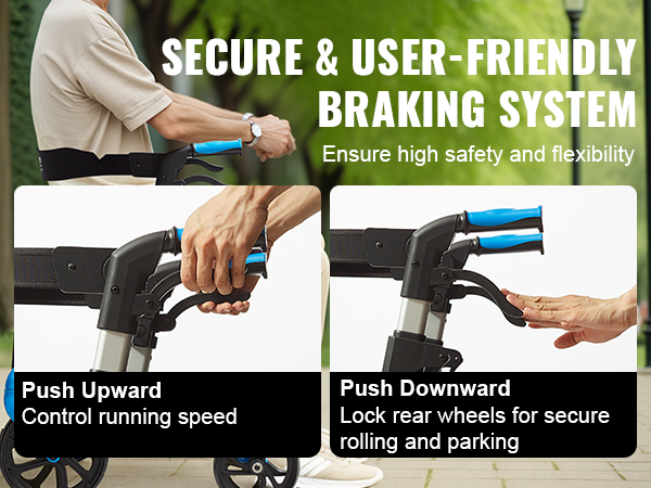 VEVOR rollator walker with secure braking system, ensuring high safety and flexibility.