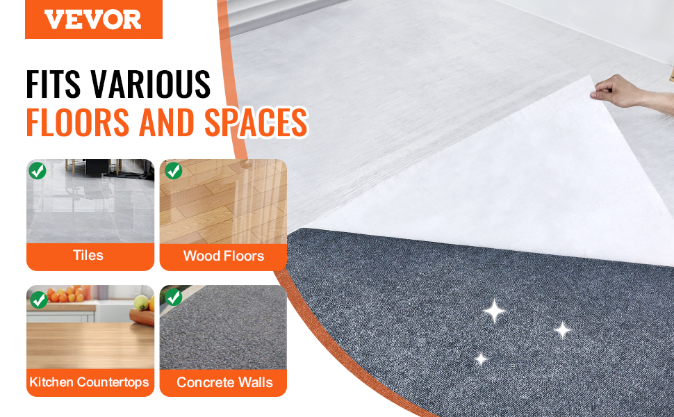 VEVOR carpet protection film for tiles, wood floors, kitchen countertops, and concrete walls.