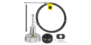VEVOR boat steering kit with helm, cable, hardware, and black bezel.