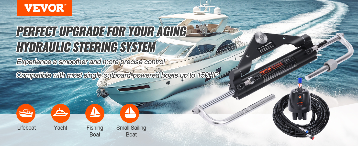 VEVOR hydraulic outboard steering kit for smooth, precise control on yachts and boats.