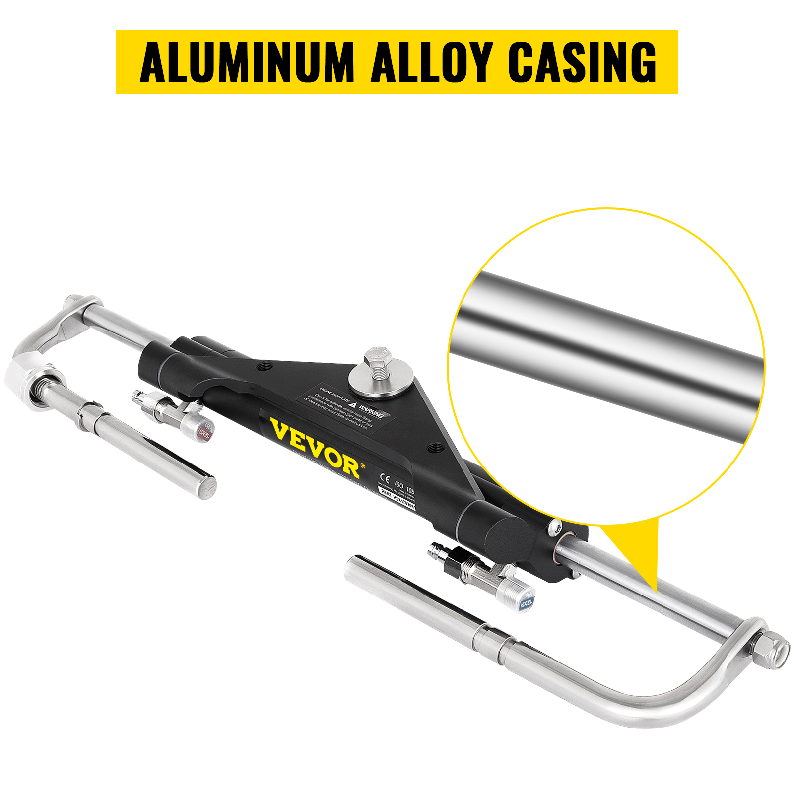 VEVOR hydraulic outboard steering kit with aluminum alloy casing and stainless-steel arms.