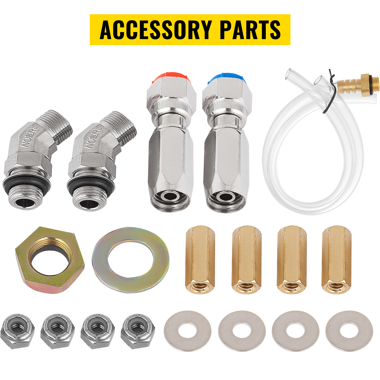 VEVOR hydraulic outboard steering kit accessory parts, fittings, and connectors.