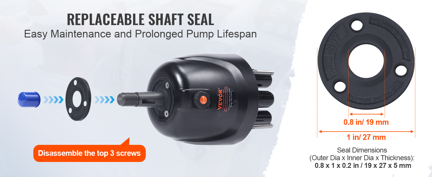 VEVOR hydraulic outboard steering kit with replaceable shaft seal for easy maintenance and long lifespan.