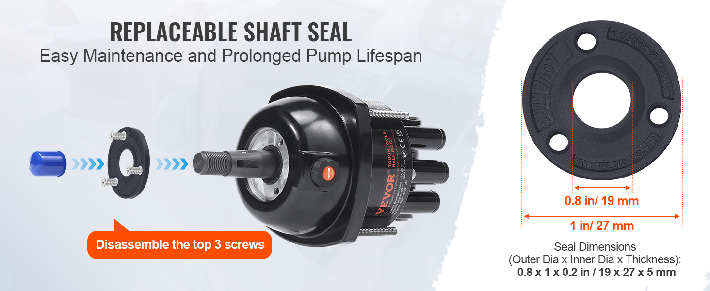 VEVOR hydraulic outboard steering kit: replaceable shaft seal, easy maintenance, and prolonged pump lifespan.