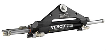 VEVOR hydraulic marine steering cylinder with dual stainless steel rods and black finish.