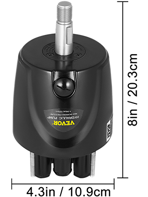 VEVOR hydraulic steering pump, 8in height, 4.3in width. black, compact design.