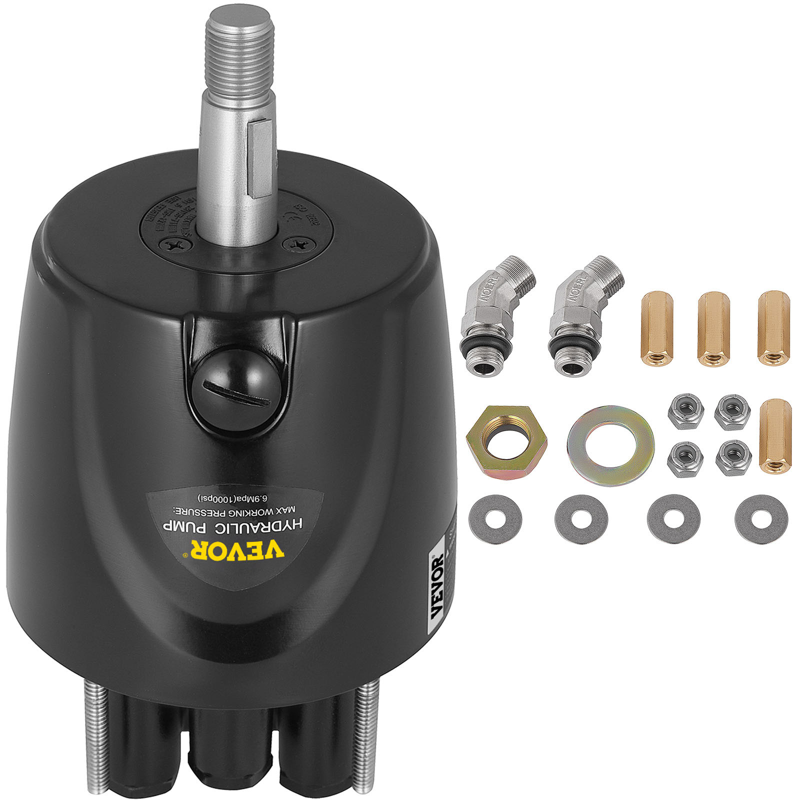 VEVOR hydraulic steering pump with fittings and hardware set.