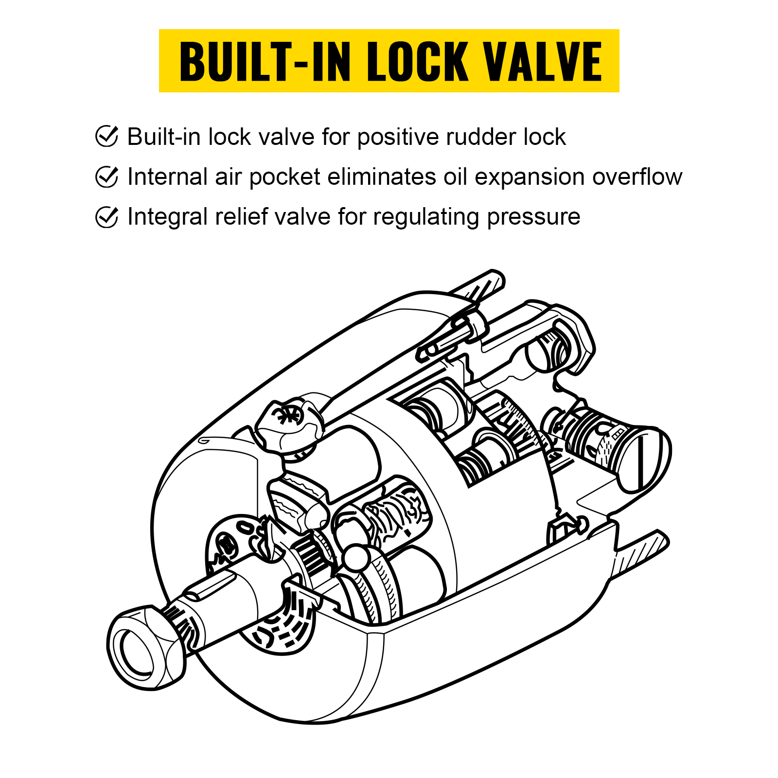 VEVOR hydraulic steering pump with built-in lock valve and relief valve features.