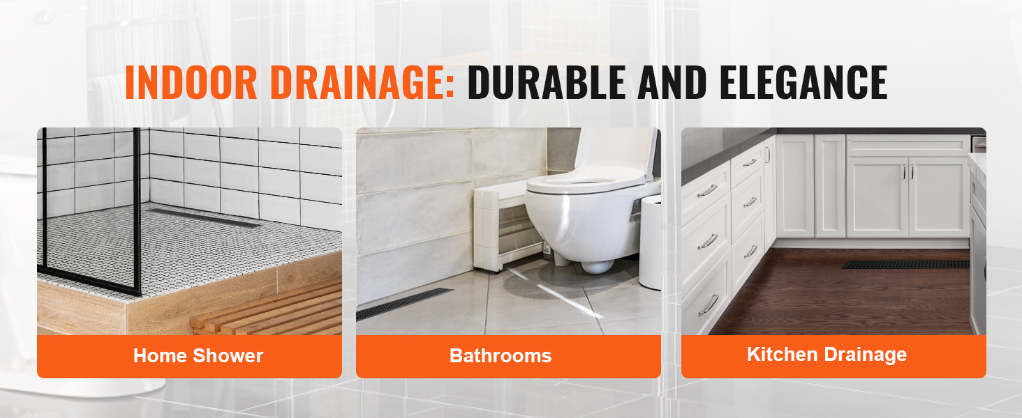 indoor drainage for home shower, bathroom, and kitchen with VEVOR linear shower drain. durable and elegant.