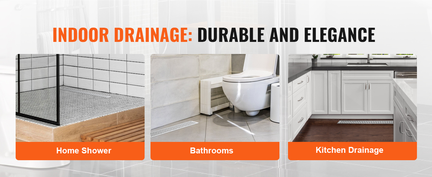 indoor drainage: durable and elegance in home shower, bathroom, and kitchen with VEVOR linear shower drain.