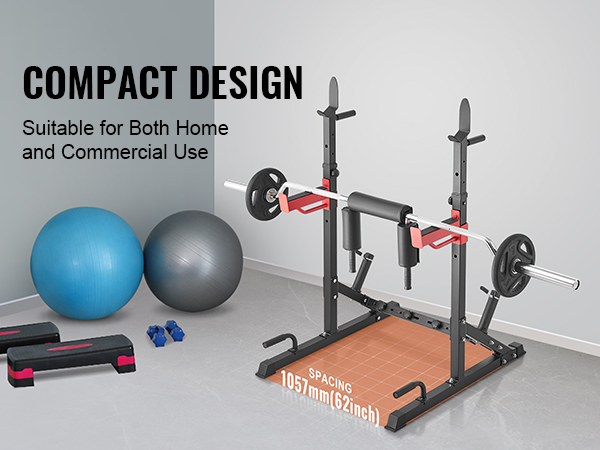 VEVOR squat stand power rack with compact design and accessories, suitable for home and commercial use.