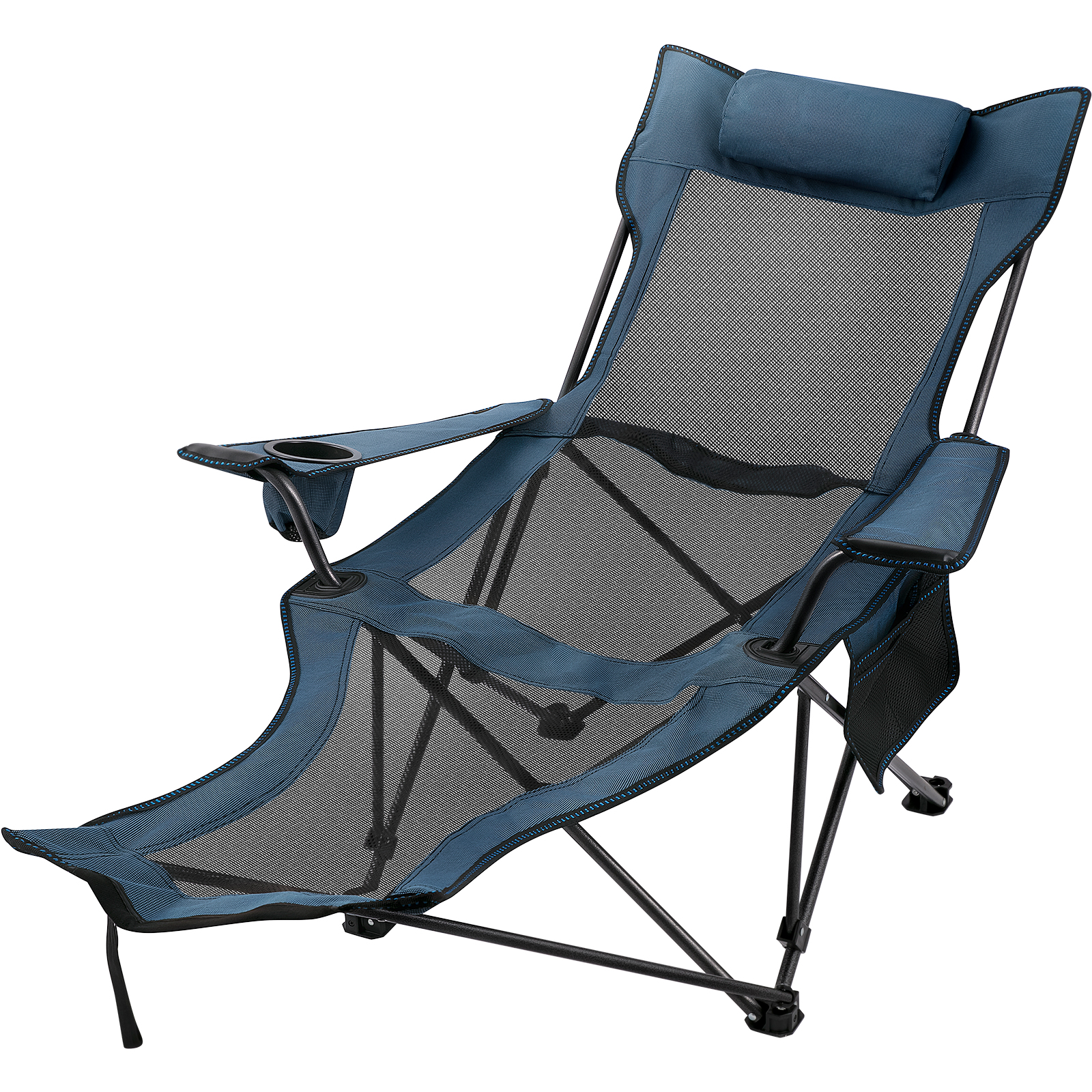 VEVOR folding camp chair with mesh fabric and cup holder.