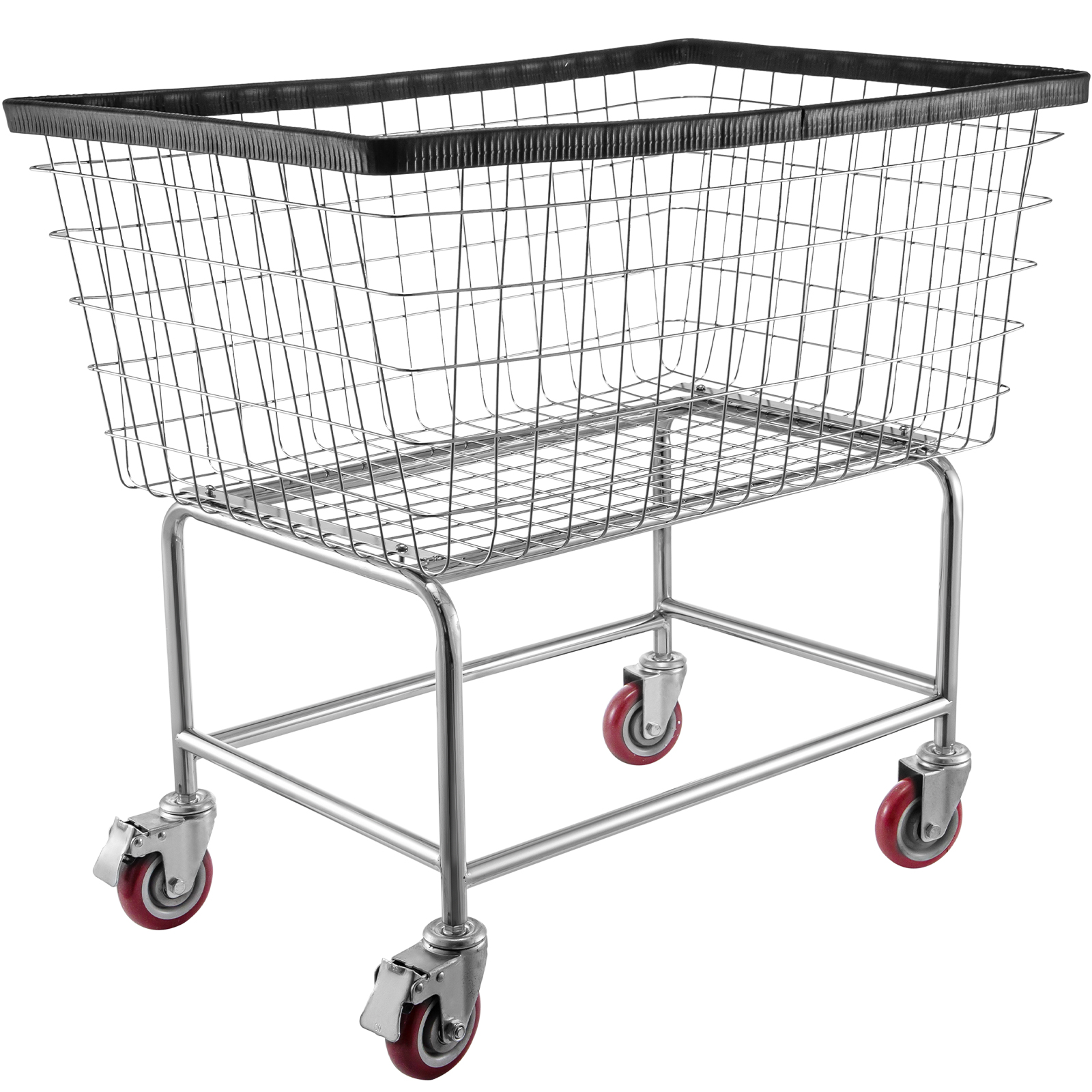 VEVOR wire laundry cart with red wheels and sturdy chrome design.