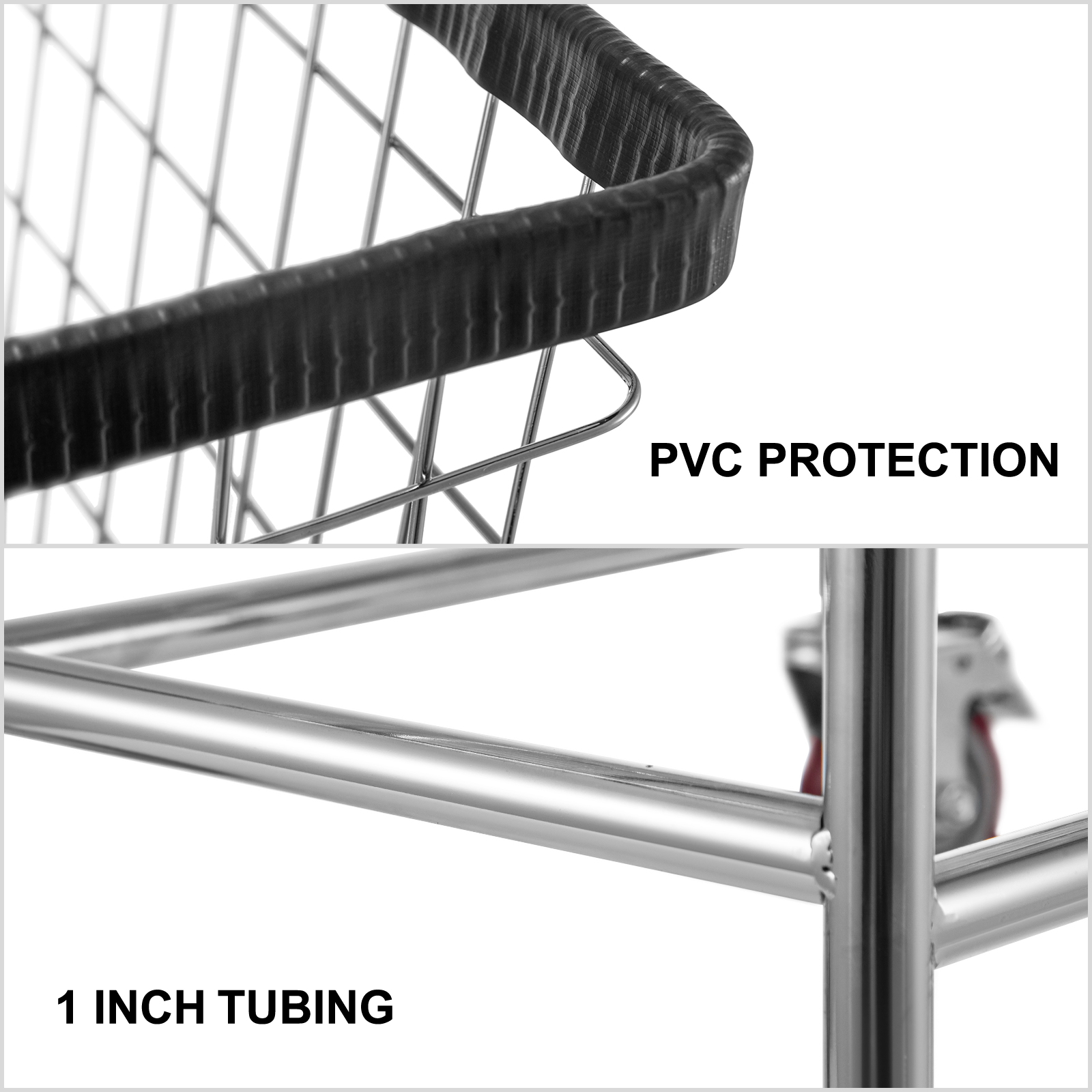 VEVOR wire laundry cart with pvc protection and 1-inch tubing.