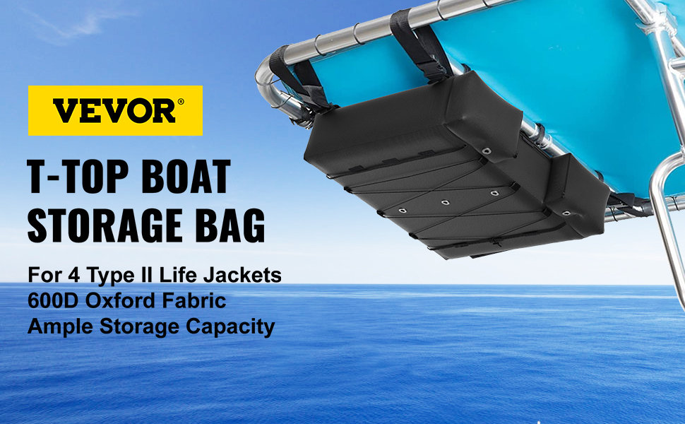 VEVOR t-top storage bag for boats, holds 4 type ii life jackets, 600d oxford fabric, ample storage.
