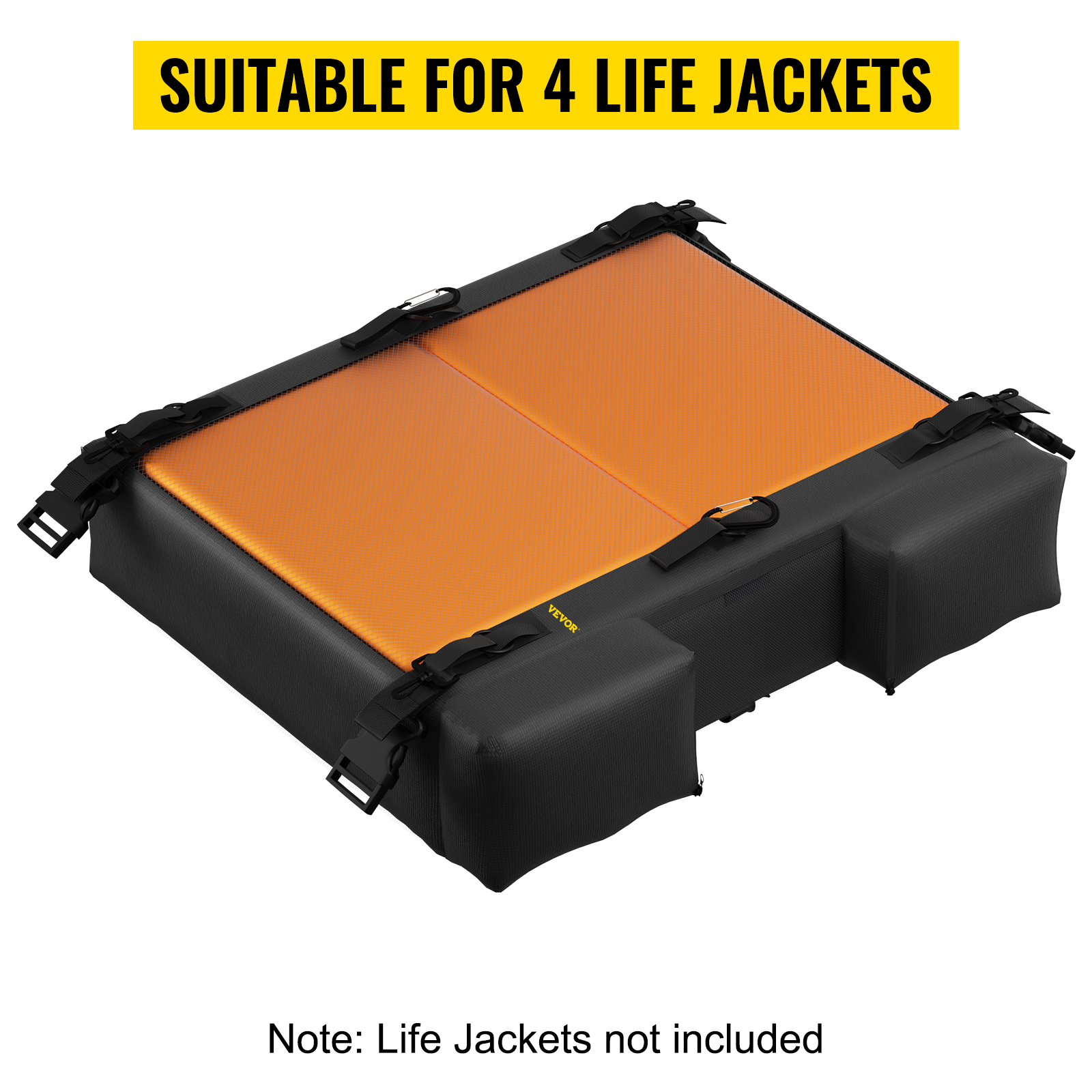 VEVOR t-top storage bag for 4 life jackets with orange and black design; life jackets not included.