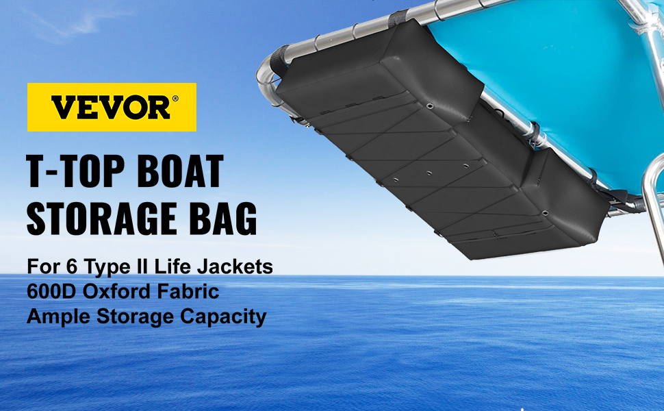 VEVOR t-top storage bag for 6 type ii life jackets with 600d oxford fabric over the ocean.