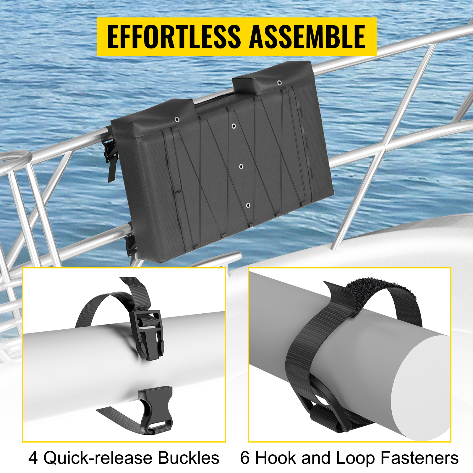 VEVOR t-top storage bag with four quick-release buckles and six hook-and-loop fasteners for assembly.