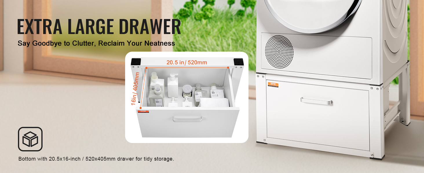 VEVOR laundry pedestal with extra large drawer, 20.5x16-inch storage for tidy organization.