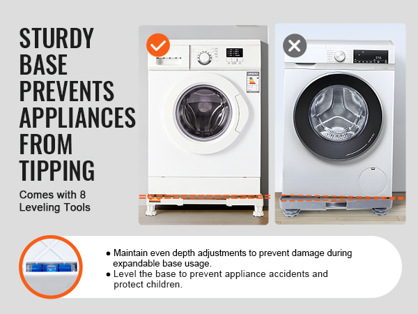 sturdy VEVOR mini fridge stand with 8 leveling tools prevents appliance tipping and ensures stability.
