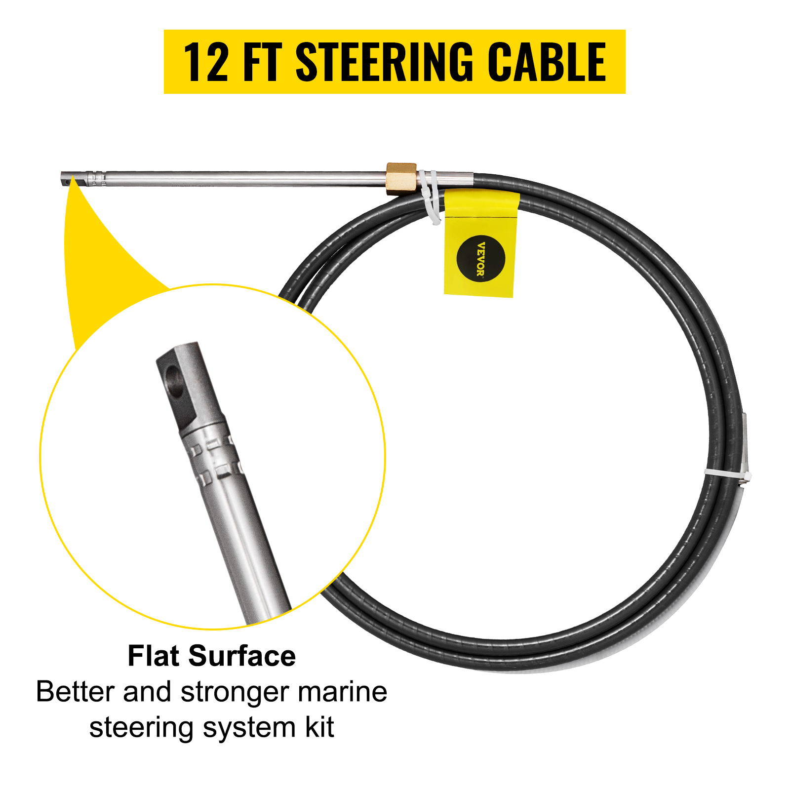VEVOR boat steering cable, 12 ft marine steering system kit with a flat surface.
