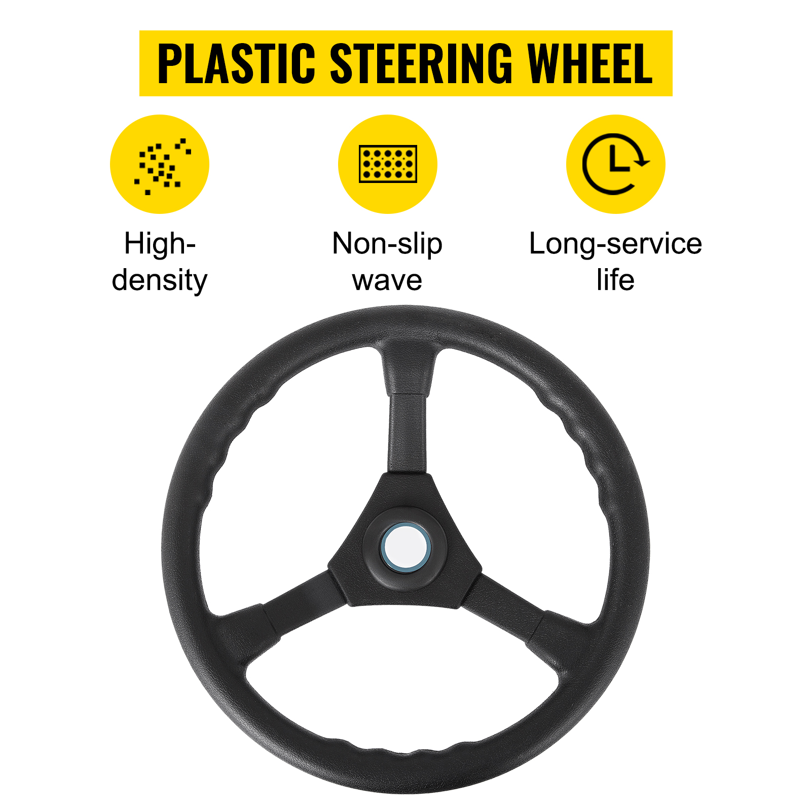VEVOR boat steering cable plastic steering wheel with high-density non-slip wave grip.