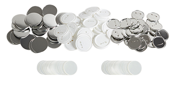 VEVOR button maker parts featuring an assortment of metallic and plastic components arranged in stacks.