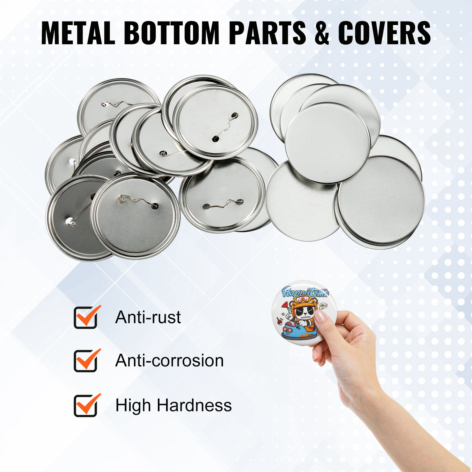 VEVOR button maker parts and covers, anti-rust, anti-corrosion, high hardness metal bottom parts.