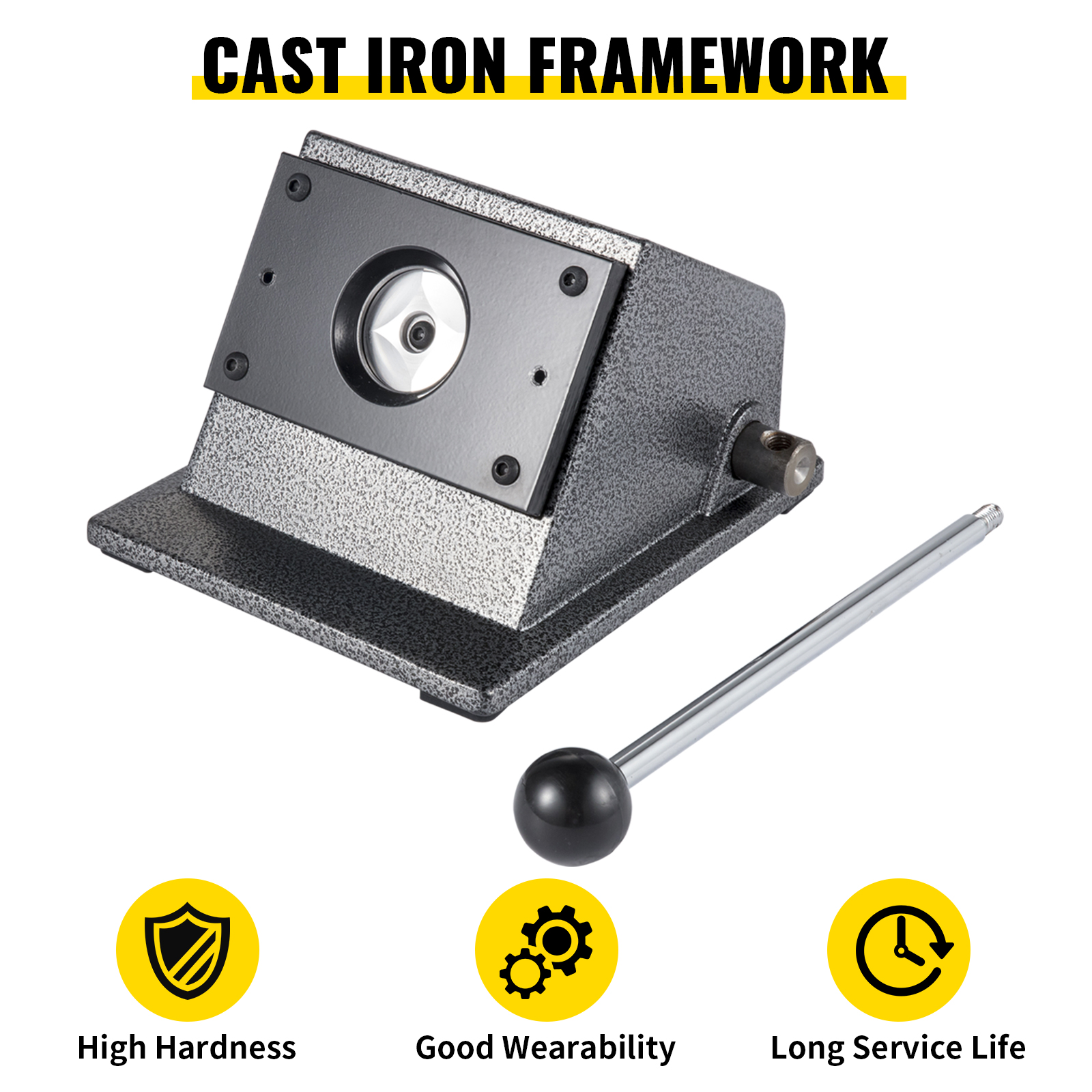 VEVOR graphic punch die cutter with cast iron framework, high hardness, and long service life.