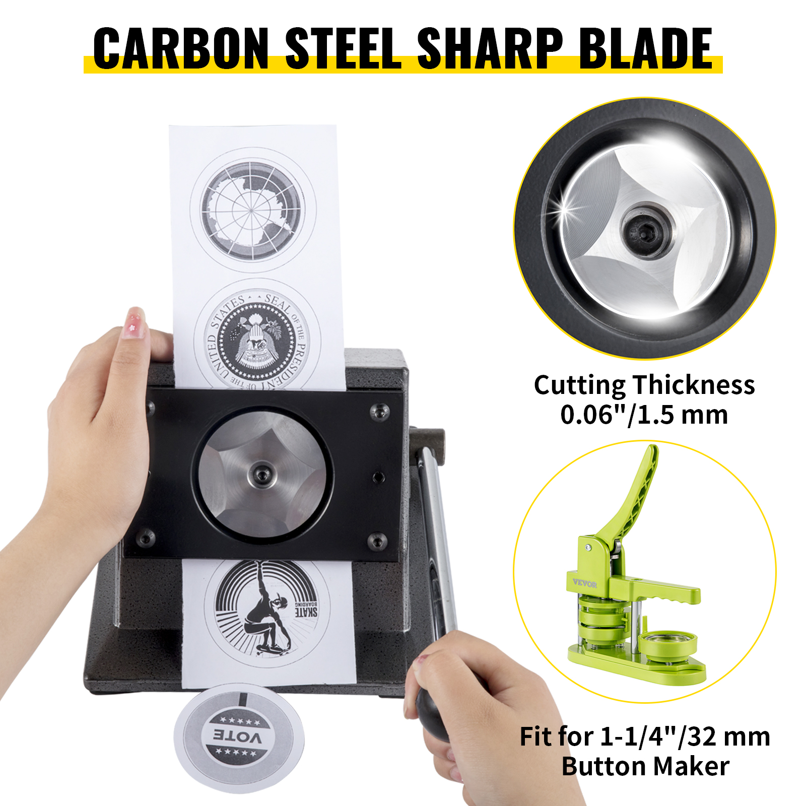 VEVOR graphic punch die cutter with carbon steel blade, fits 1-1/4 inch button maker.