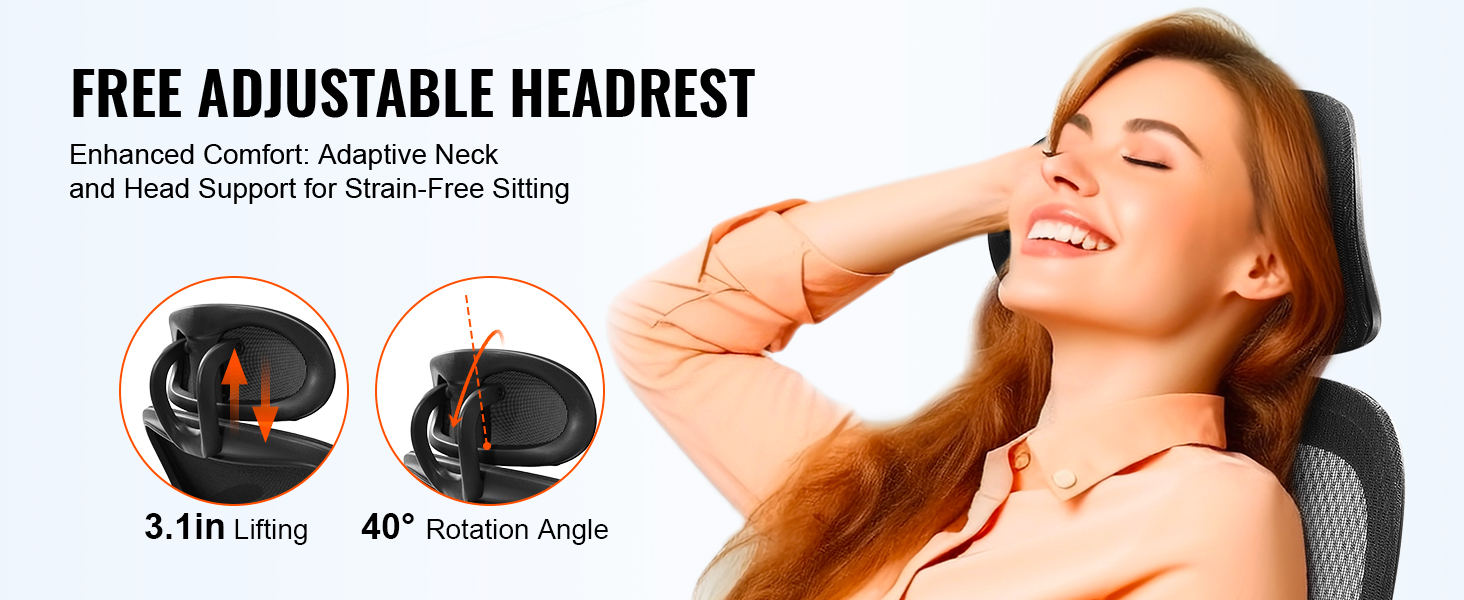 VEVOR ergonomic office chair with adjustable headrest for adaptive neck and head support.