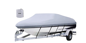 VEVOR waterproof boat cover on a trailer with a compact storage bag.