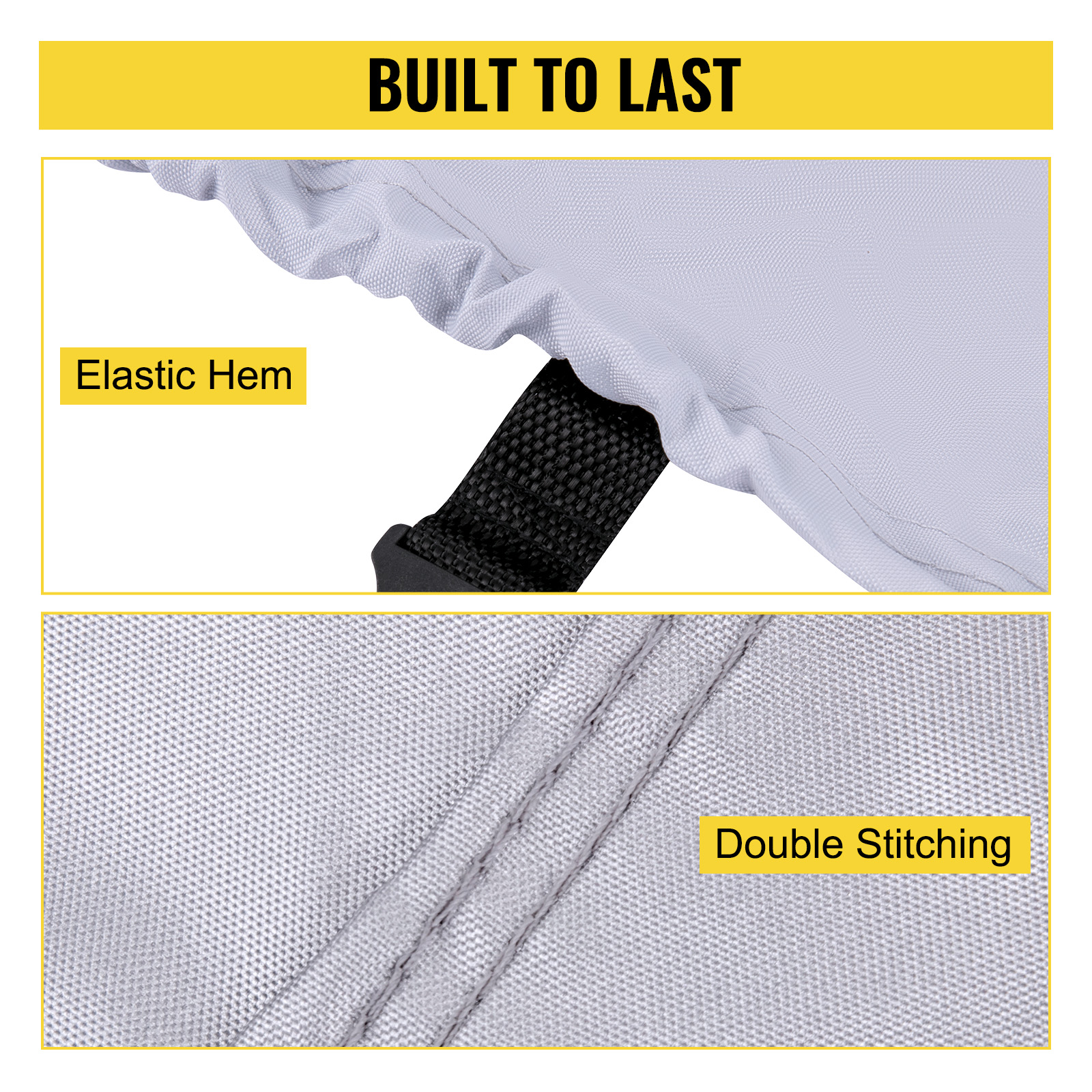 elastic hem and double stitching on VEVOR waterproof boat cover, built to last.