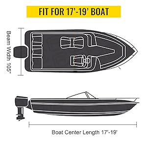VEVOR waterproof boat cover for 17’-19’ boats with 105” beam width