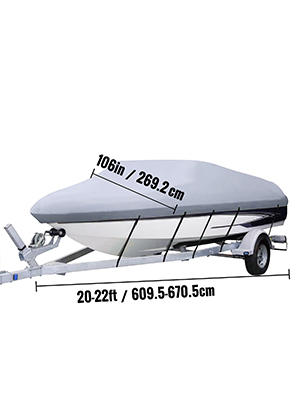 VEVOR boat cover on a trailer, fits boats 20-22ft with 106in beam.