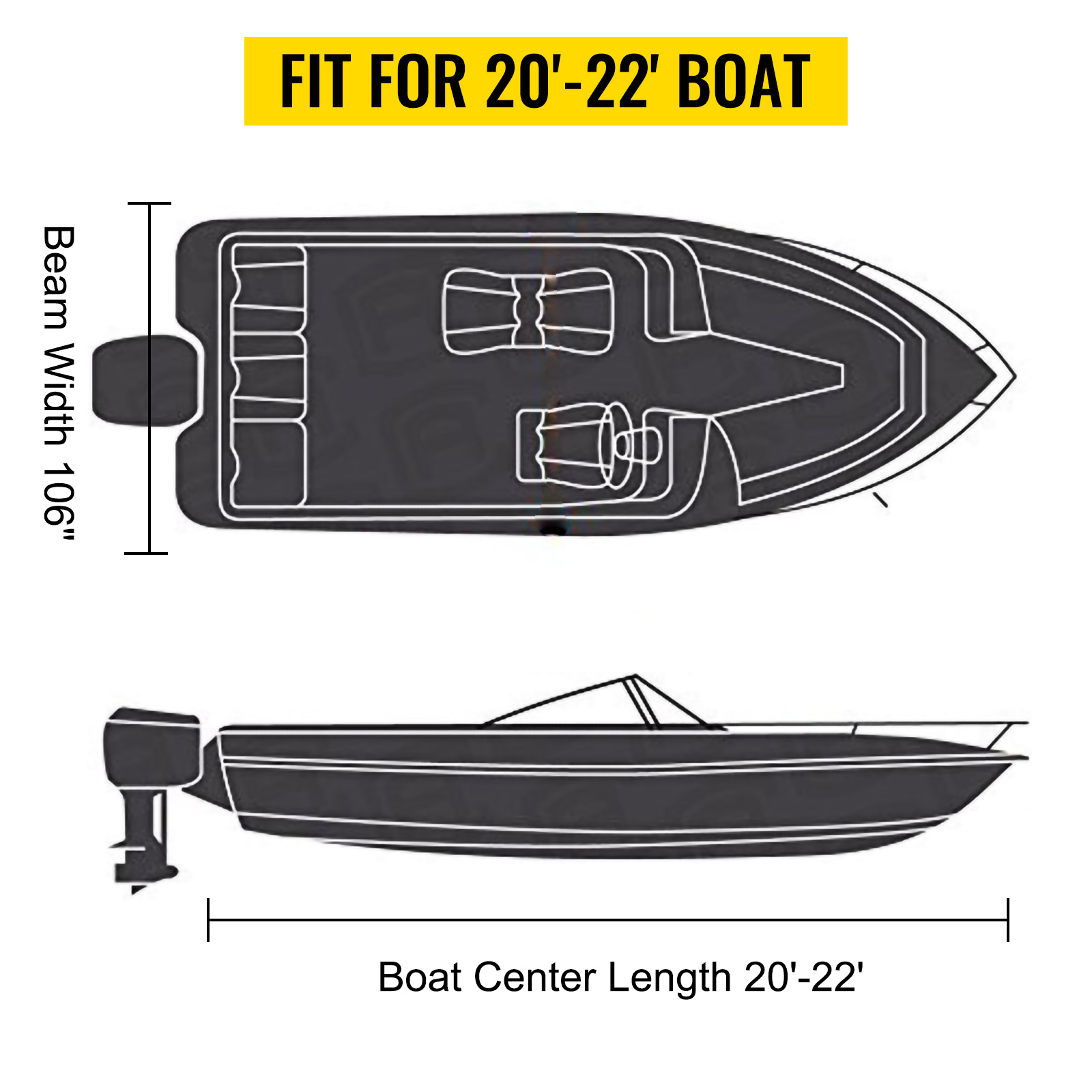 VEVOR boat cover fit for 20'-22' boat, beam width 106".