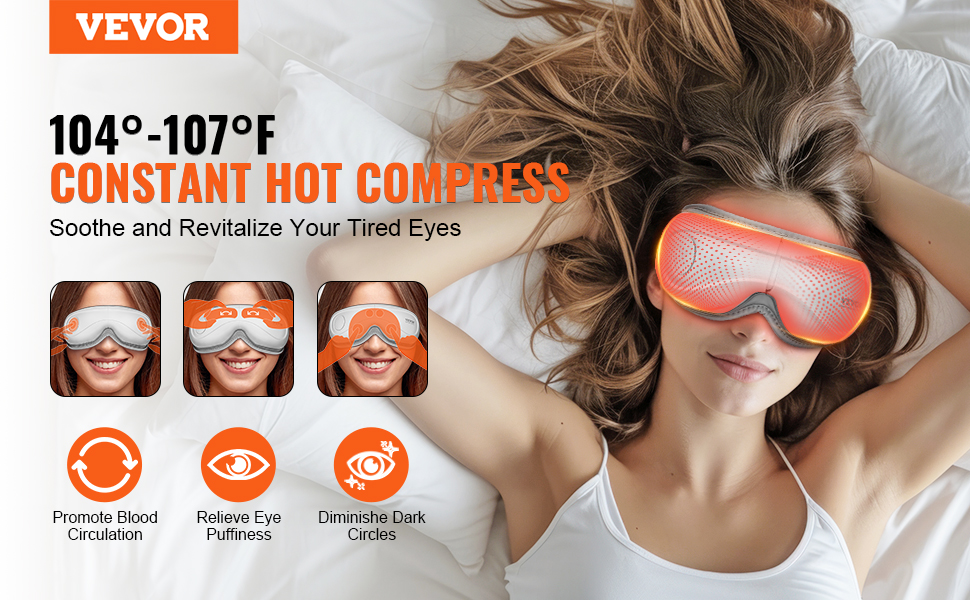 VEVOR heated eye massager for constant hot compress, promoting blood circulation, and relieving eye puffiness.