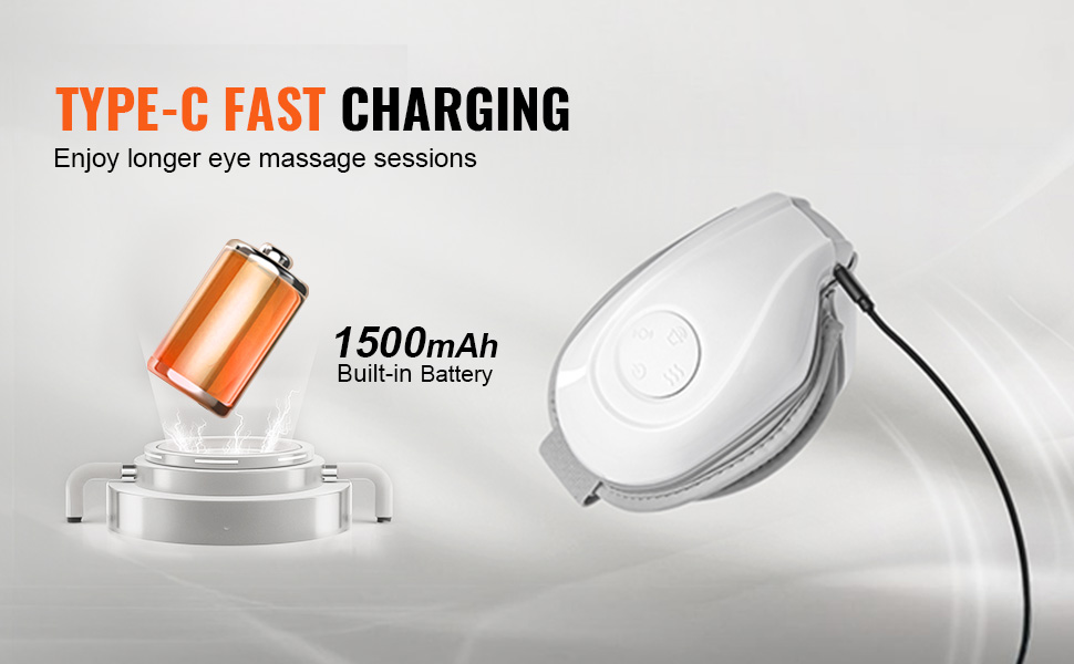 type-c fast charging VEVOR heated eye massager with 1500mah built-in battery for longer sessions.
