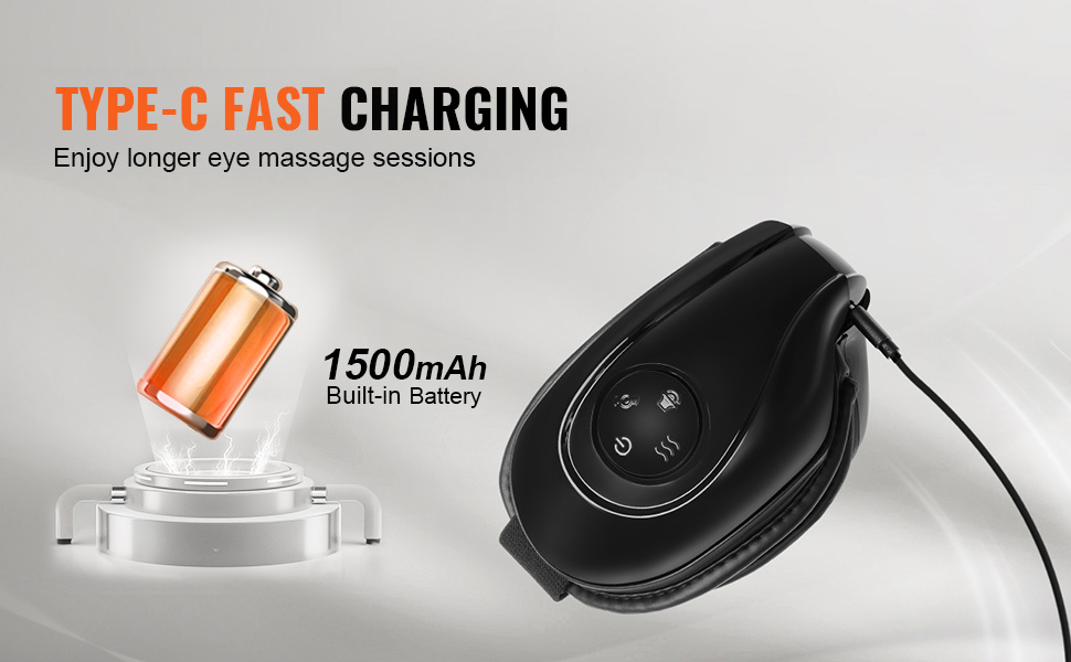 VEVOR eye massager with type-c fast charging and 1500mah built-in battery for longer massage sessions