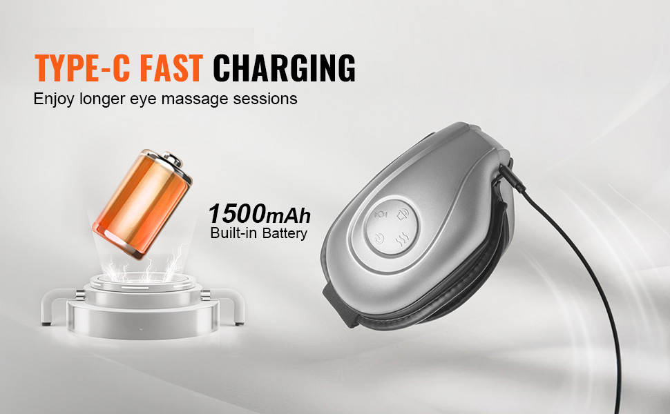 type-c fast charging for VEVOR heated eye massager with 1500mah built-in battery.