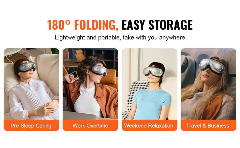 VEVOR heated eye massager, 180° folding, easy storage for pre-sleep caring, overtime work, travel.