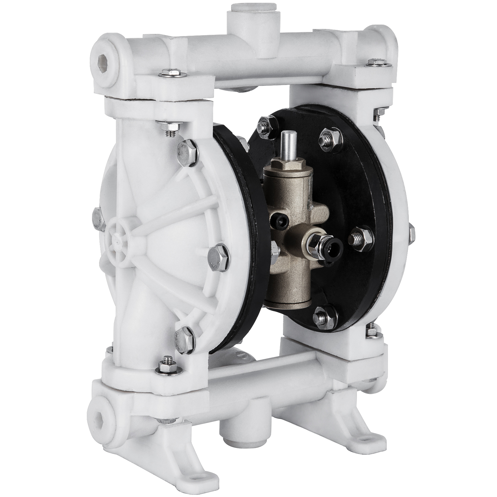 VEVOR air-operated double diaphragm pump with dual chambers and stainless steel bolts.