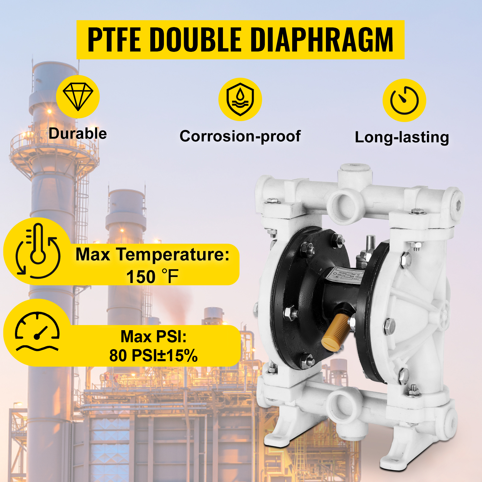 VEVOR air-operated double diaphragm pump: durable, corrosion-proof, long-lasting.