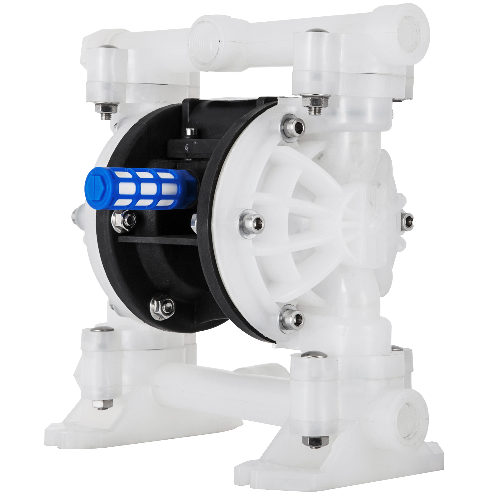 white and blue VEVOR air-operated diaphragm pump with sturdy frame and visible fasteners.
