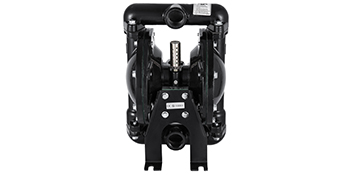 front view of a black VEVOR diaphragm pump with metal bolts and dual chambers.