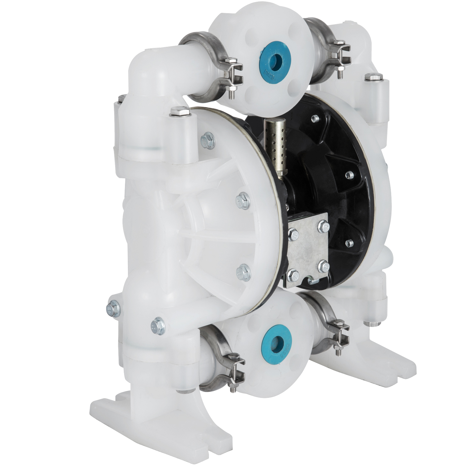 VEVOR air-operated double diaphragm pump with metal screws and blue circular parts.