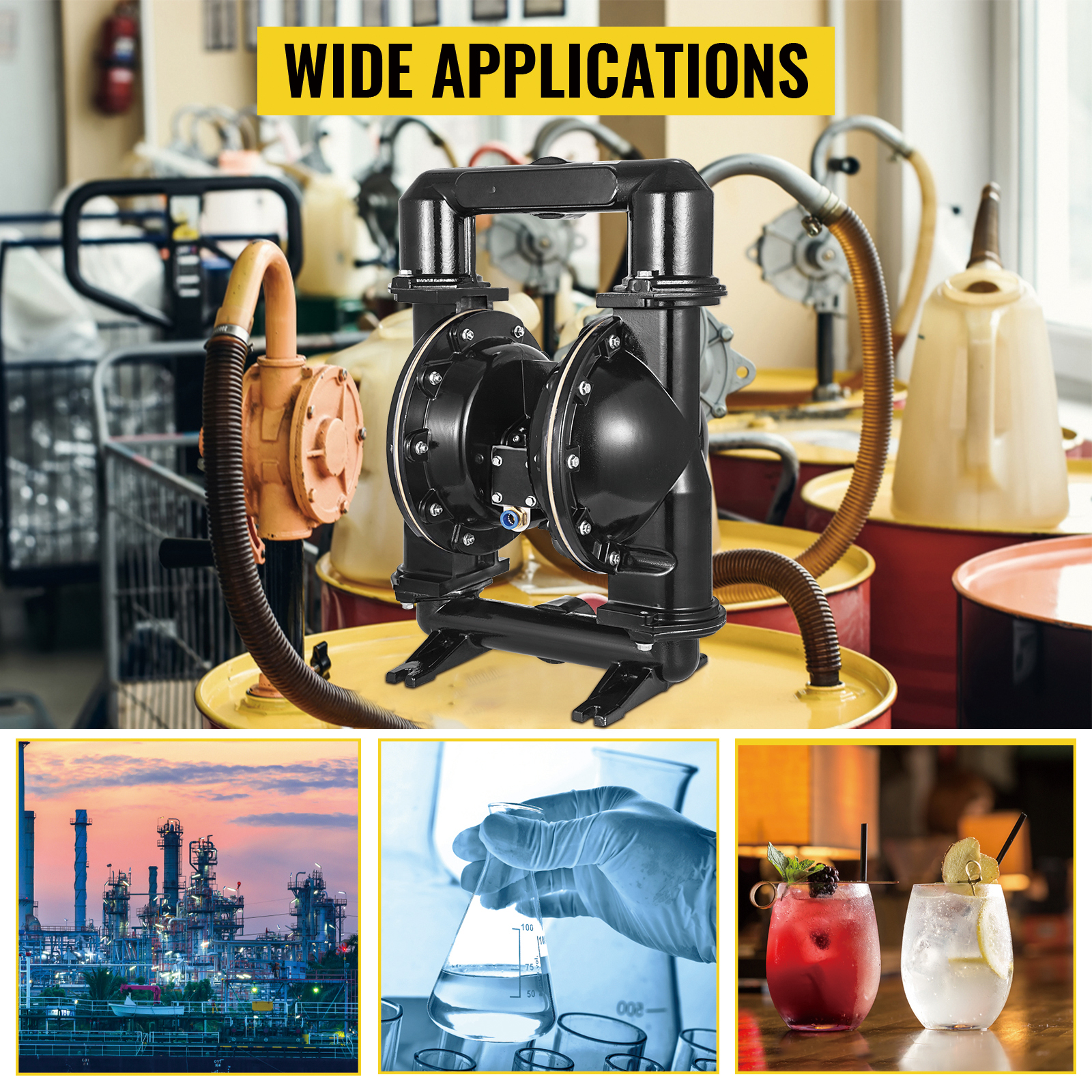 VEVOR double diaphragm pump for industrial, lab, and beverage applications.